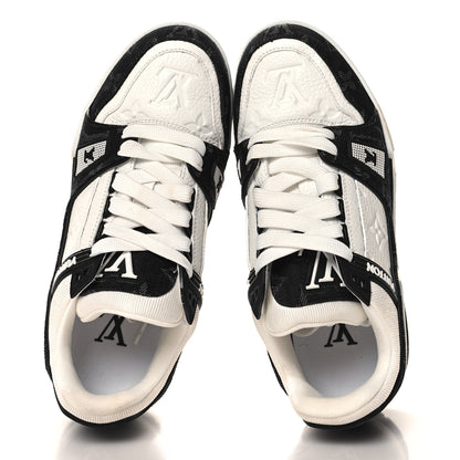 Louis Vuitton Calfskin Embossed Monogram Denim Mens LV Trainer Sneakers 36.5 Black 2 of 8