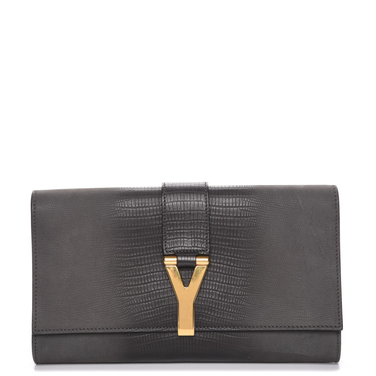 Saint Laurent Lizard Calfskin Embossed Classic Y Ligne Clutch Grey 1 of 7