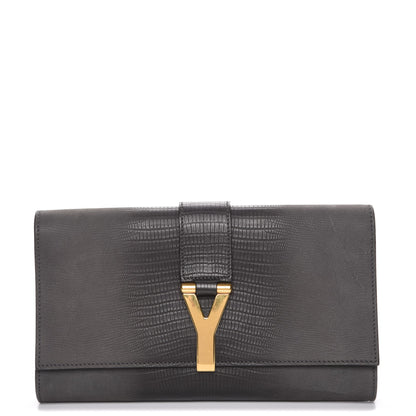 Saint Laurent Lizard Calfskin Embossed Classic Y Ligne Clutch Grey 1 of 7