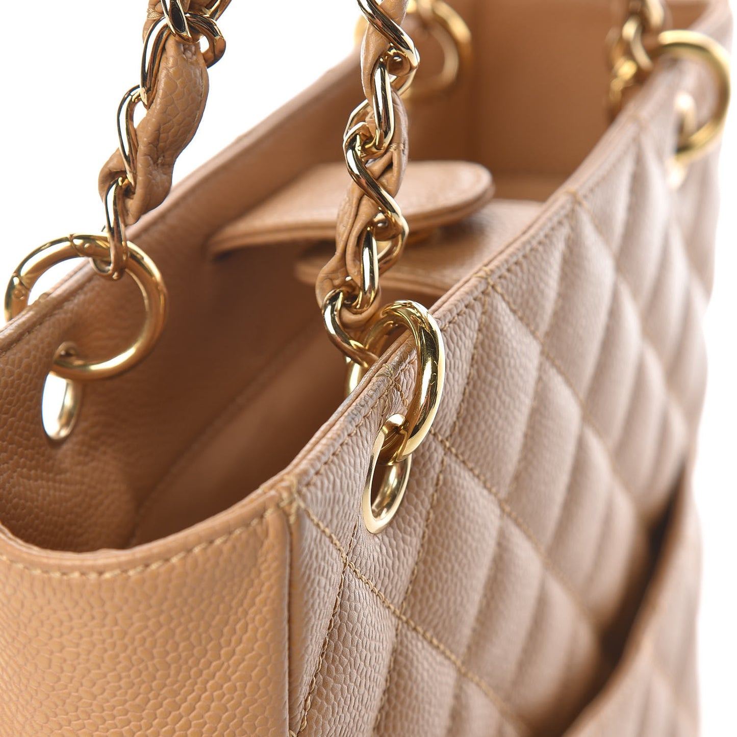 Caviar Quilted Petit Shopping Tote PST Dark Beige