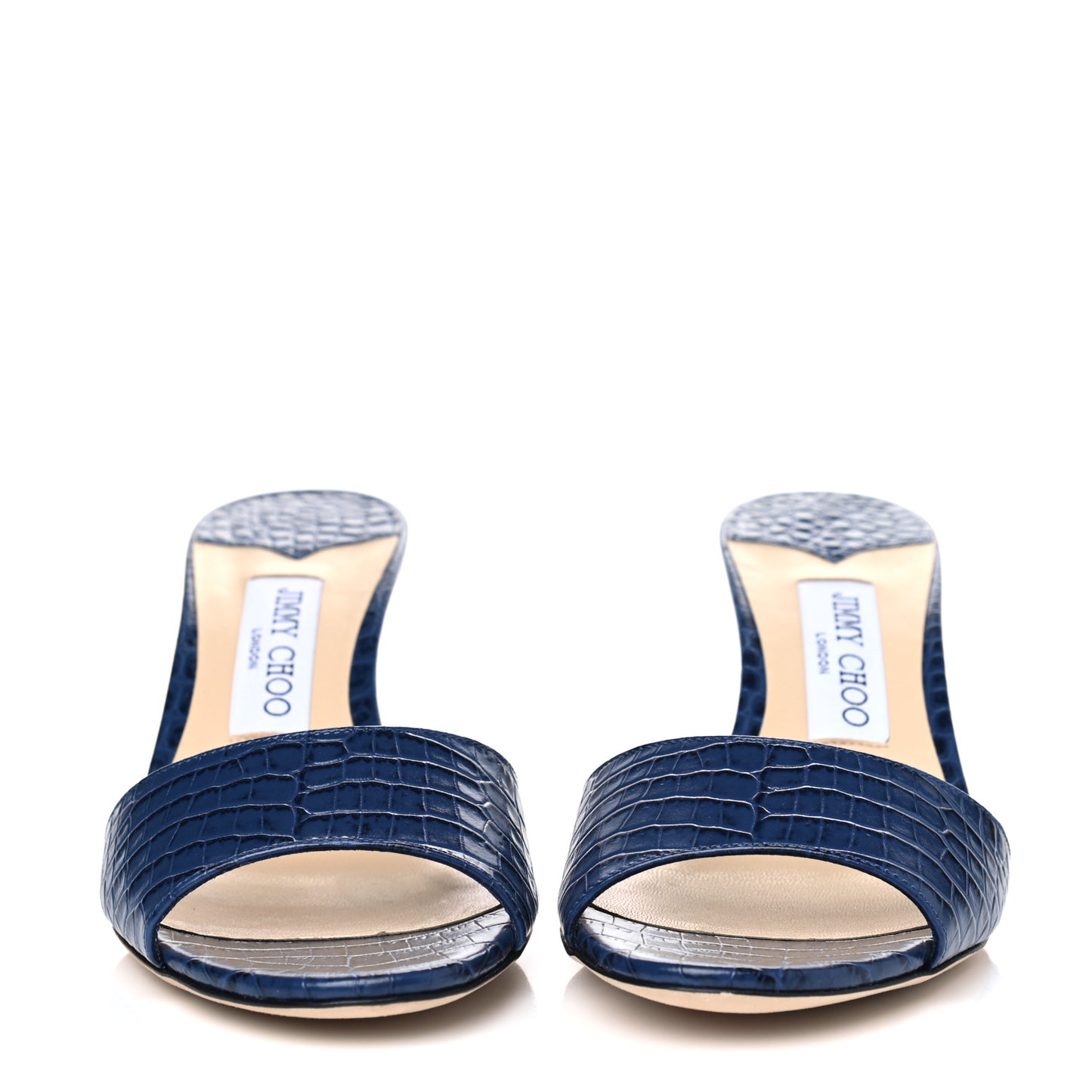 Calfskin Crocodile Embossed Stacey 65 Sandal Pumps 38.5 Denim