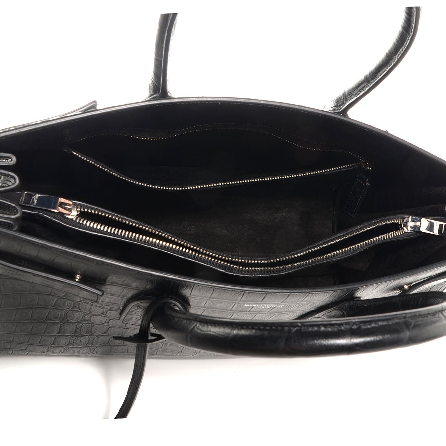 Saint Laurent Crocodile Embossed Large Sac De Jour Carryall Black 5 of 9