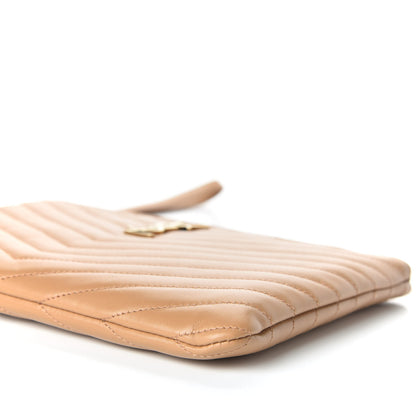 Saint Laurent Calfskin Matelasse Chevron Monogram A5 Wristlet Dune 6 of 10