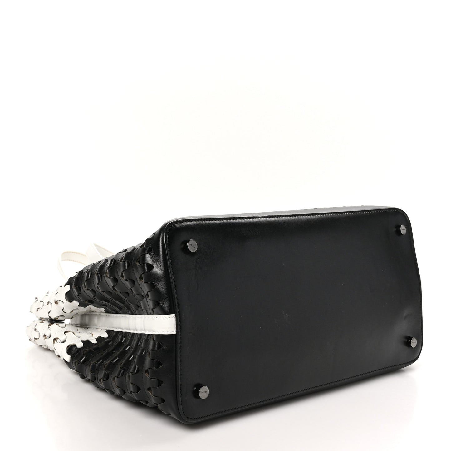 Woven Calfskin Mina Tote Black White