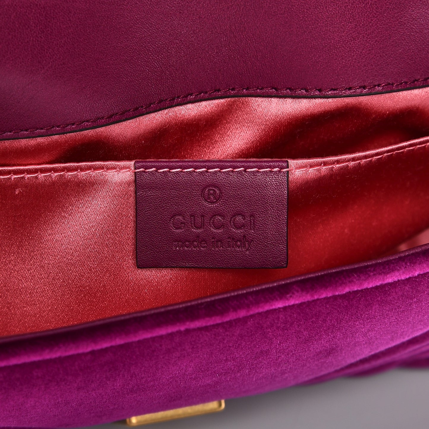 Velvet Matelasse Mini GG Marmont Shoulder Bag Fuchsia Violet Cyclamen