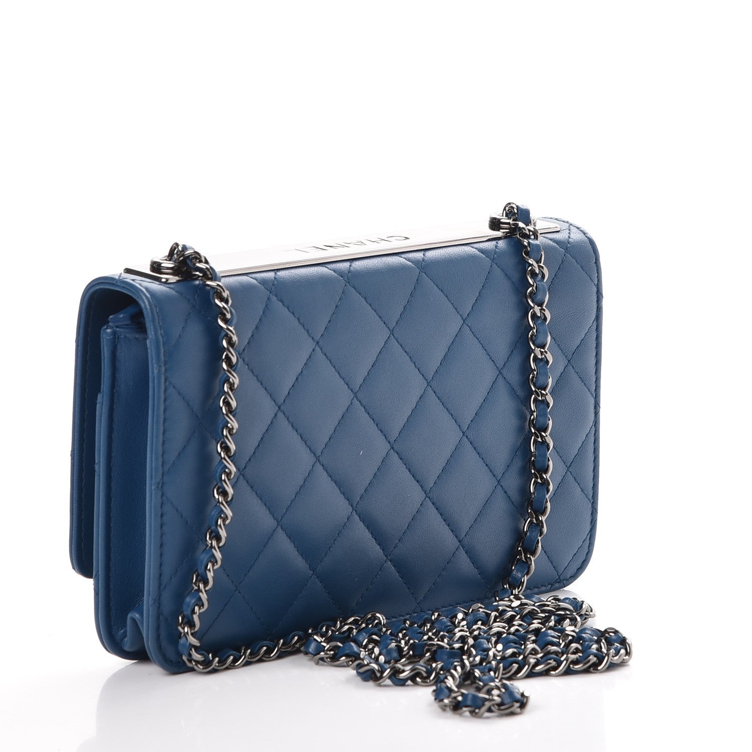 Chanel Lambskin Quilted Trendy CC Wallet On Chain WOC Blue 3 of 10