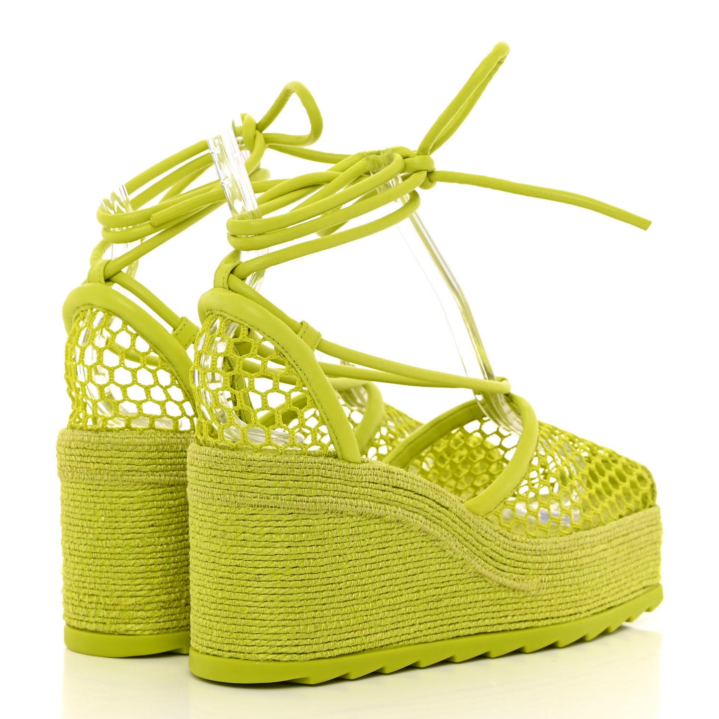 Mesh Lambskin Sporty Web Stretch Ankle Tie Espadrilles 36 Kiwi