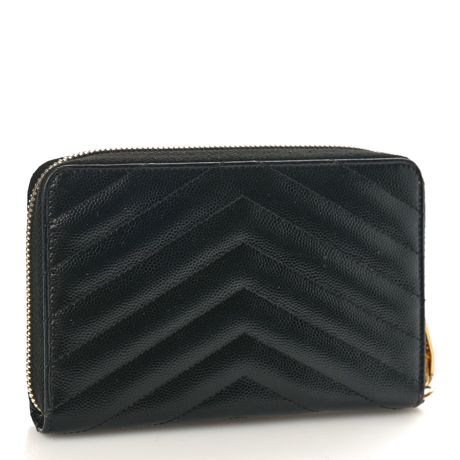 Saint Laurent Grain De Poudre Matelasse Chevron Monogram Small Zip Around Wallet Black 3 of 8