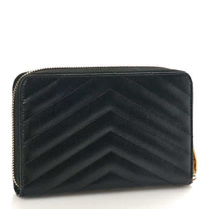 Saint Laurent Grain De Poudre Matelasse Chevron Monogram Small Zip Around Wallet Black 3 of 8