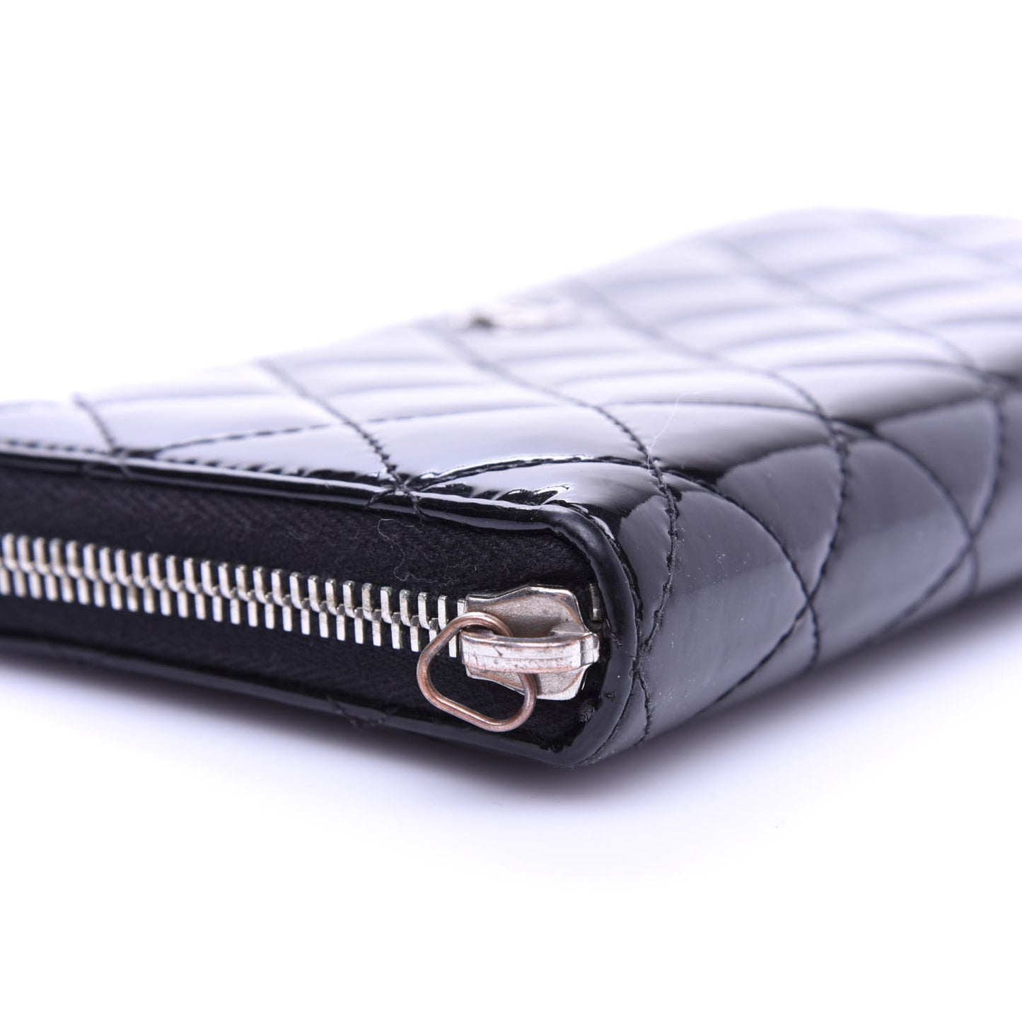 Patent Quilted Zip Around Wallet Black