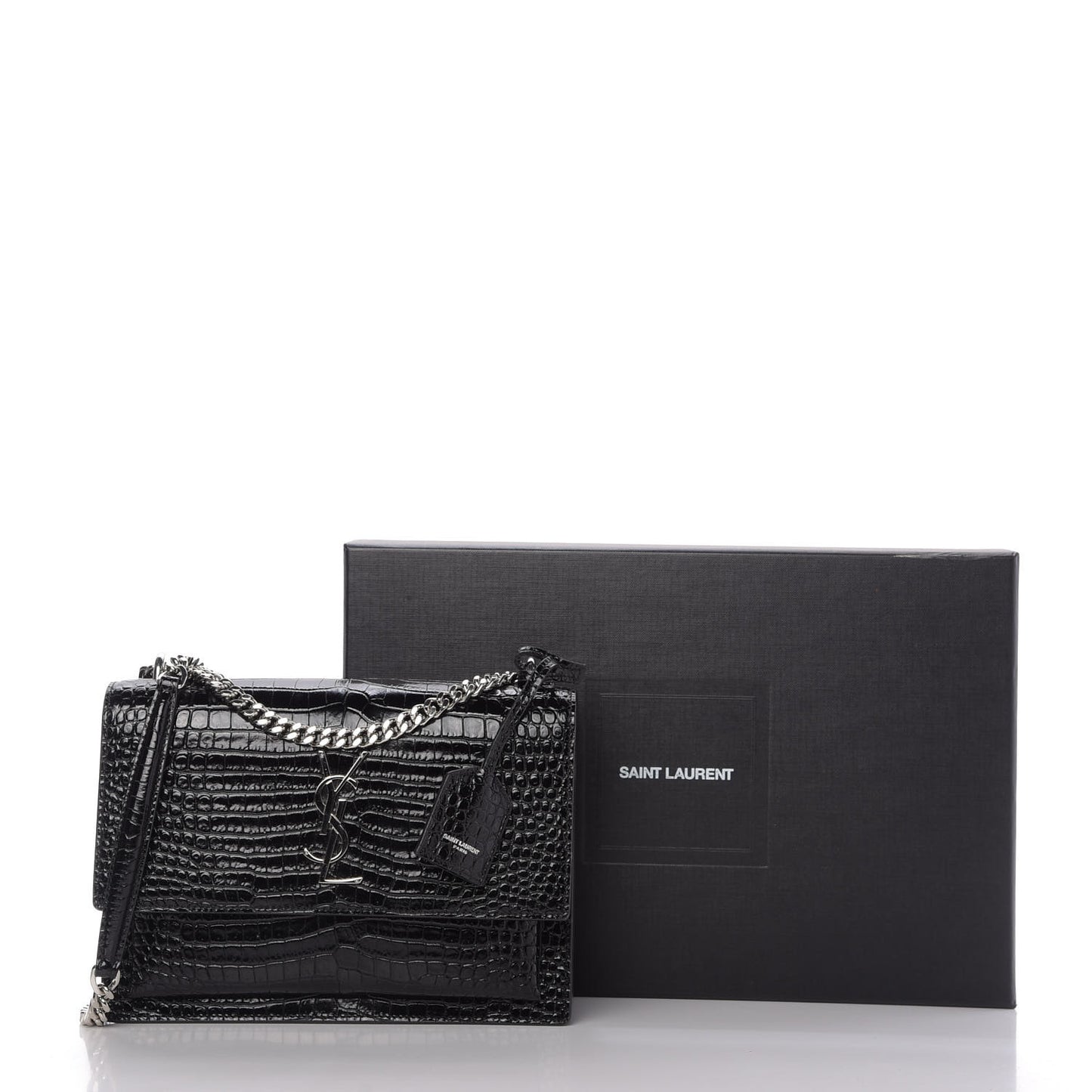 Calfskin Crocodile Embossed Medium Monogram Sunset Black