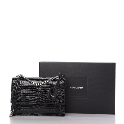 Saint Laurent Calfskin Crocodile Embossed Medium Monogram Sunset Black 9 of 10