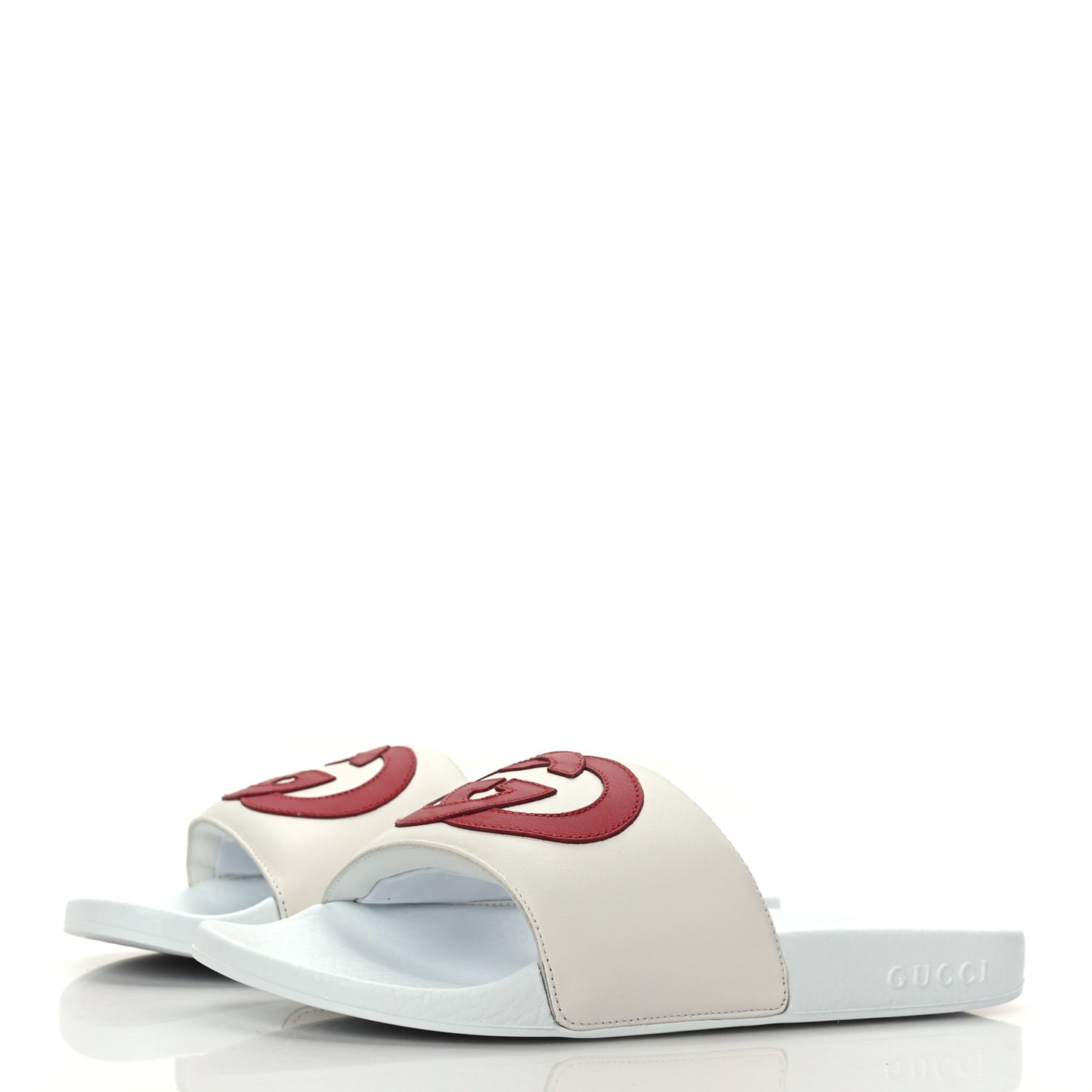 Nappa Miro Soft Calfskin Womens Interlocking G Slide Sandals 38 Great White Hibiscus Red