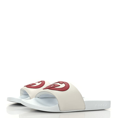 Gucci Nappa Miro Soft Calfskin Womens Interlocking G Slide Sandals 38 Great White Hibiscus Red 3 of 6