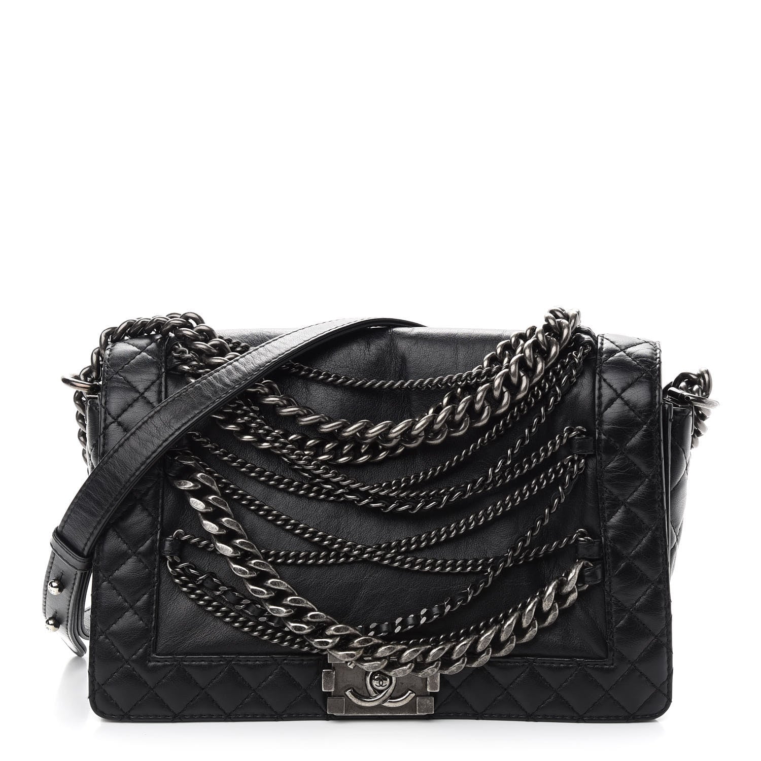 Chanel Calfskin Enchained New Medium Boy Flap Black 1 of 9