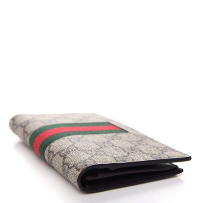 Gucci GG Supreme Monogram Selleria Calfskin Web New Web Long Wallet Beige Ebony Cocoa 4 of 7