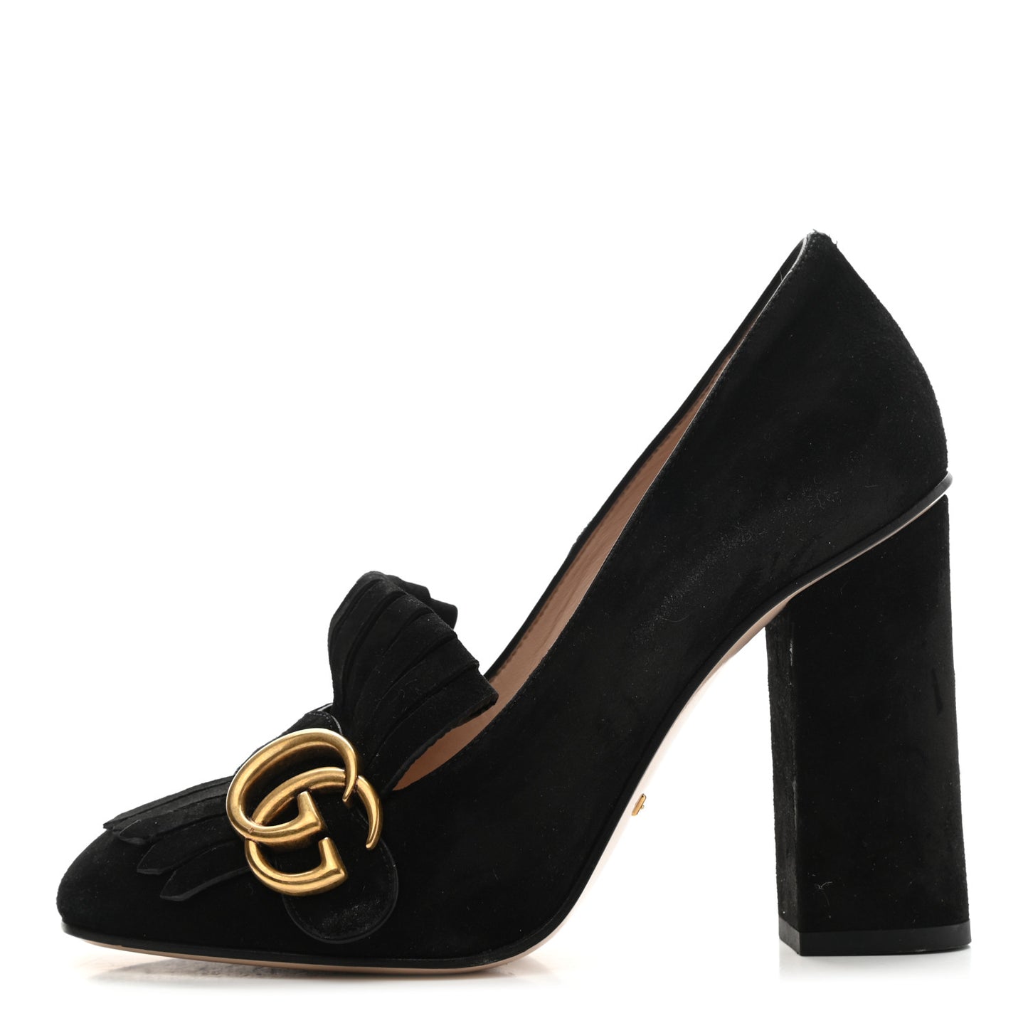 Kid Scamosciato GG Marmont Fringe 105mm Loafer Pumps 36 Black