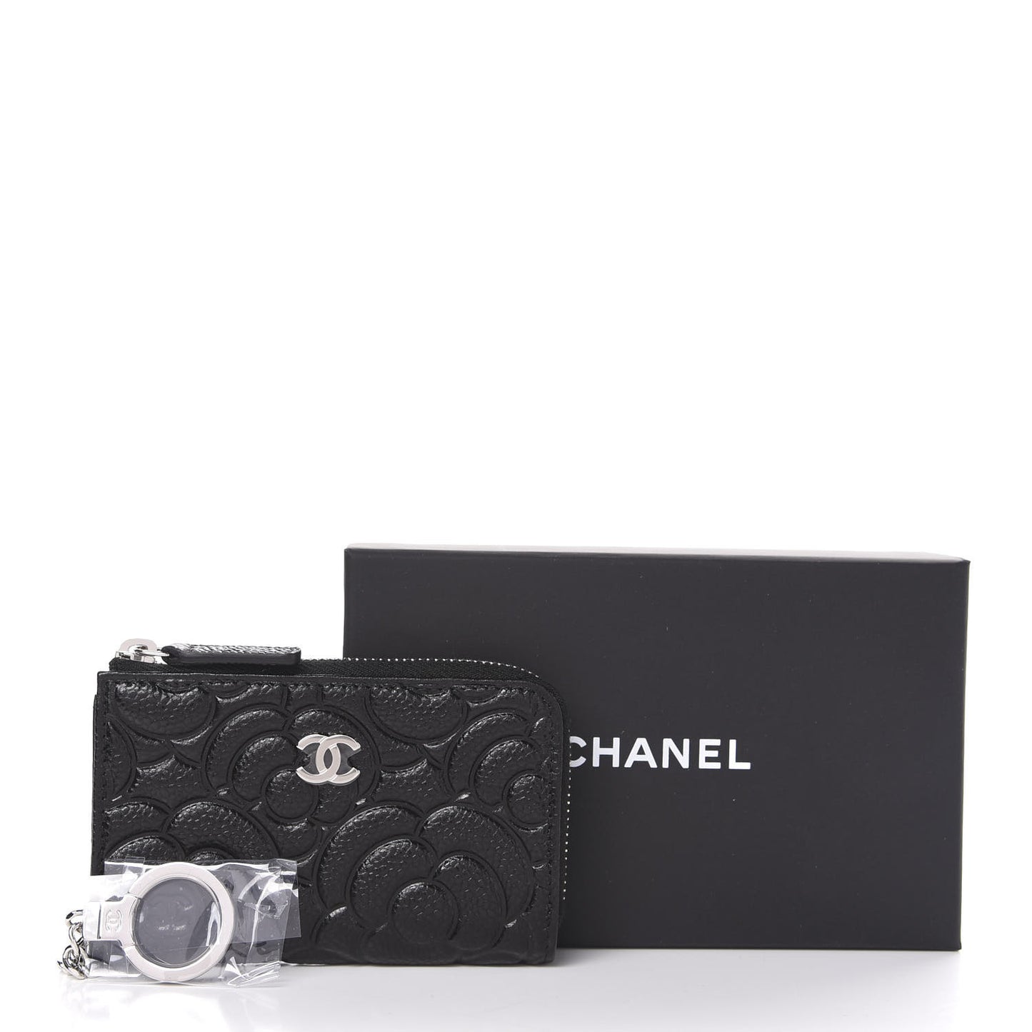 Caviar Camellia Embossed Key Holder Case Black