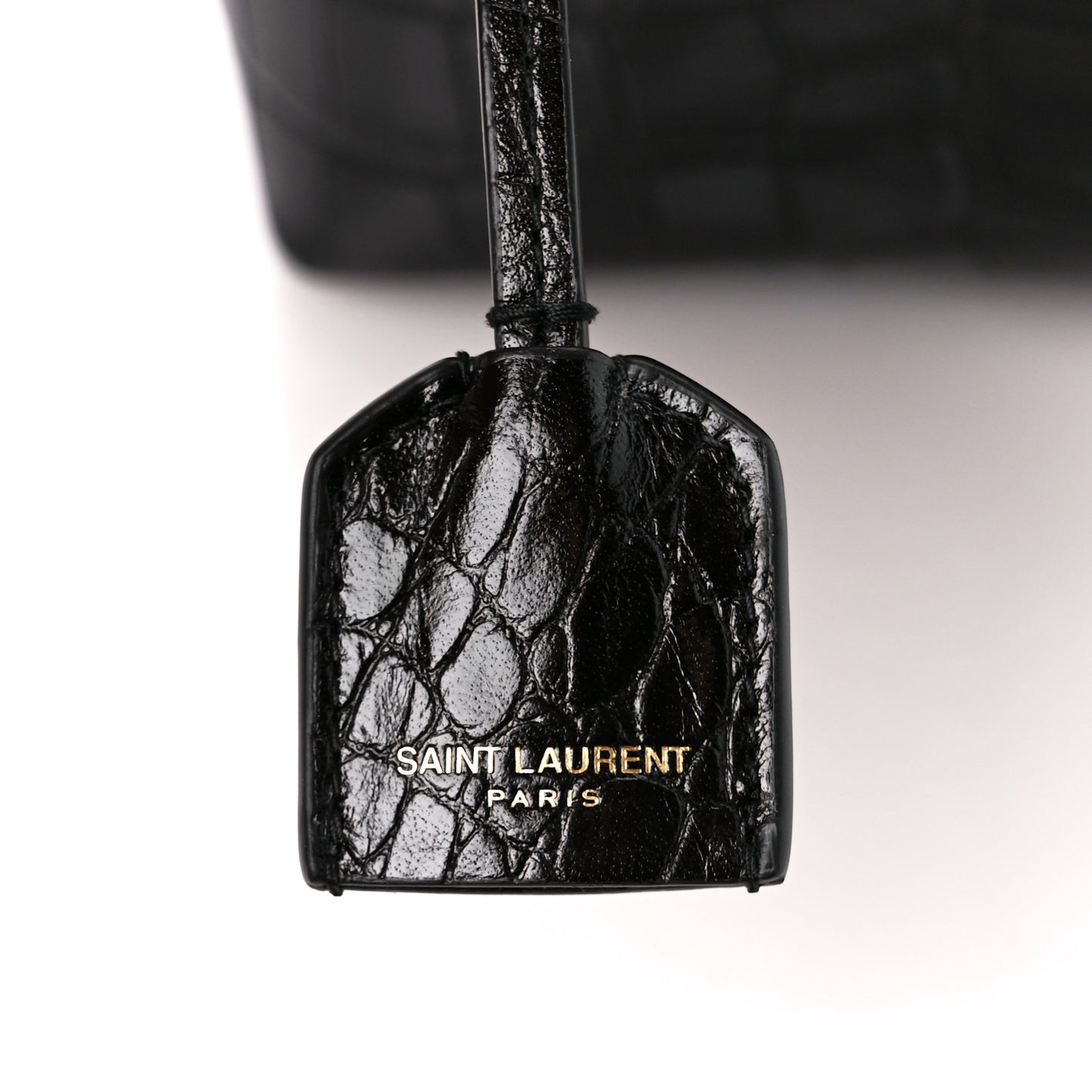 Calfskin Crocodile Embossed Paris Mini Toy Shopper Tote Black