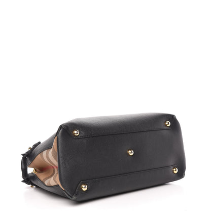 Burberry Grainy Calfskin House Check Medium Banner Tote Black 4 of 18