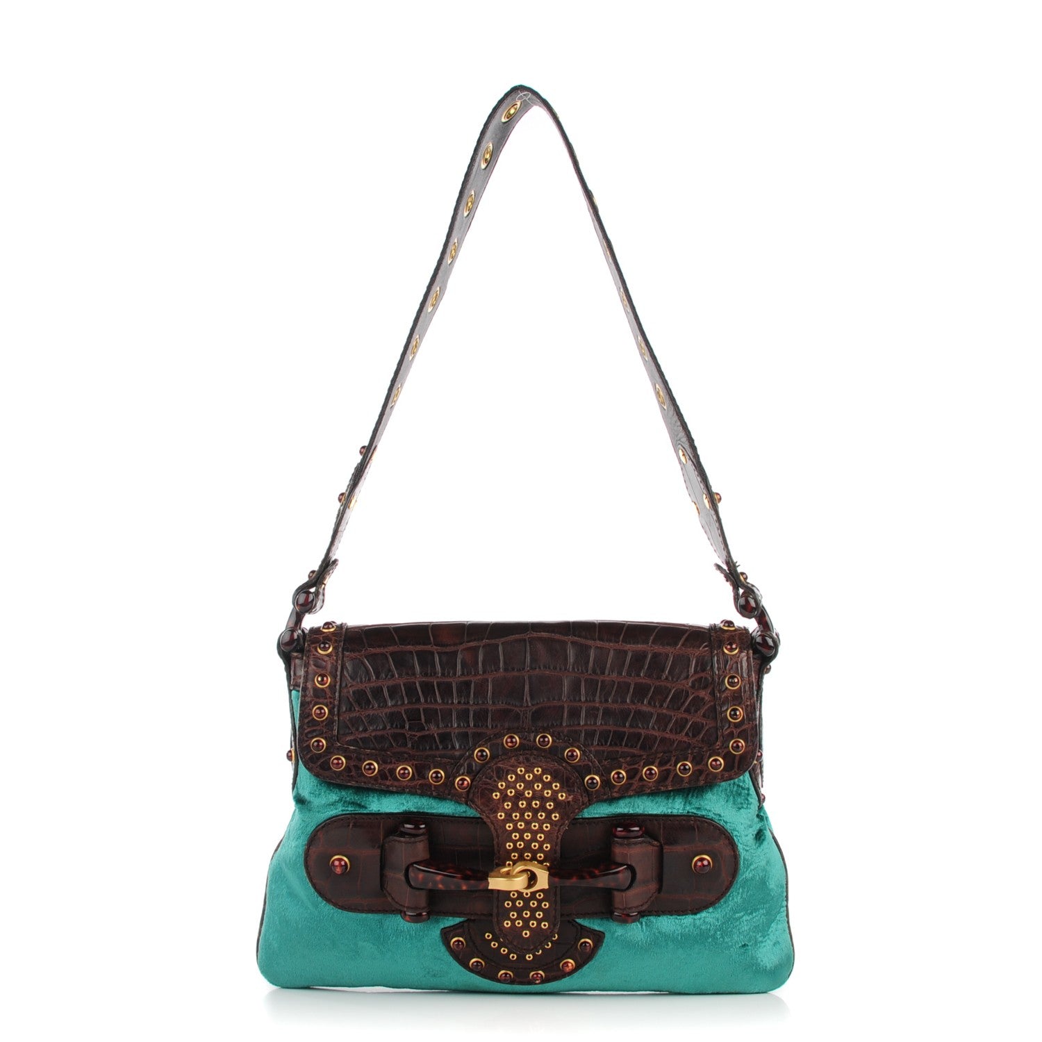 Gucci Velvet Alligator Studded Pelham Flap Bag 1 of 14
