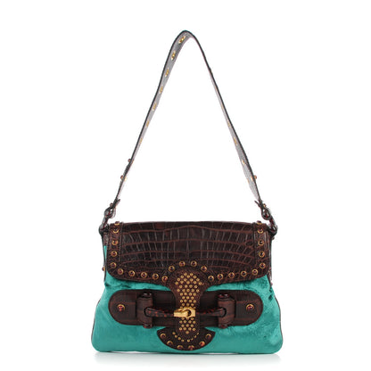 Gucci Velvet Alligator Studded Pelham Flap Bag 1 of 14