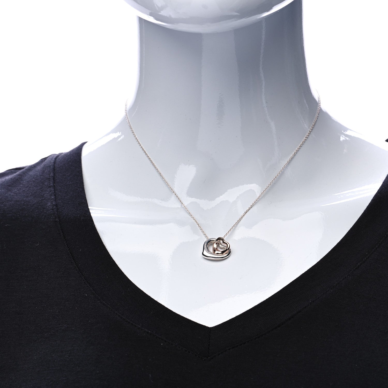 Tiffany Sterling Silver 18K Rose Gold Elsa Peretti Extra Mini Double Open Heart Pendant Necklace 2 of 6