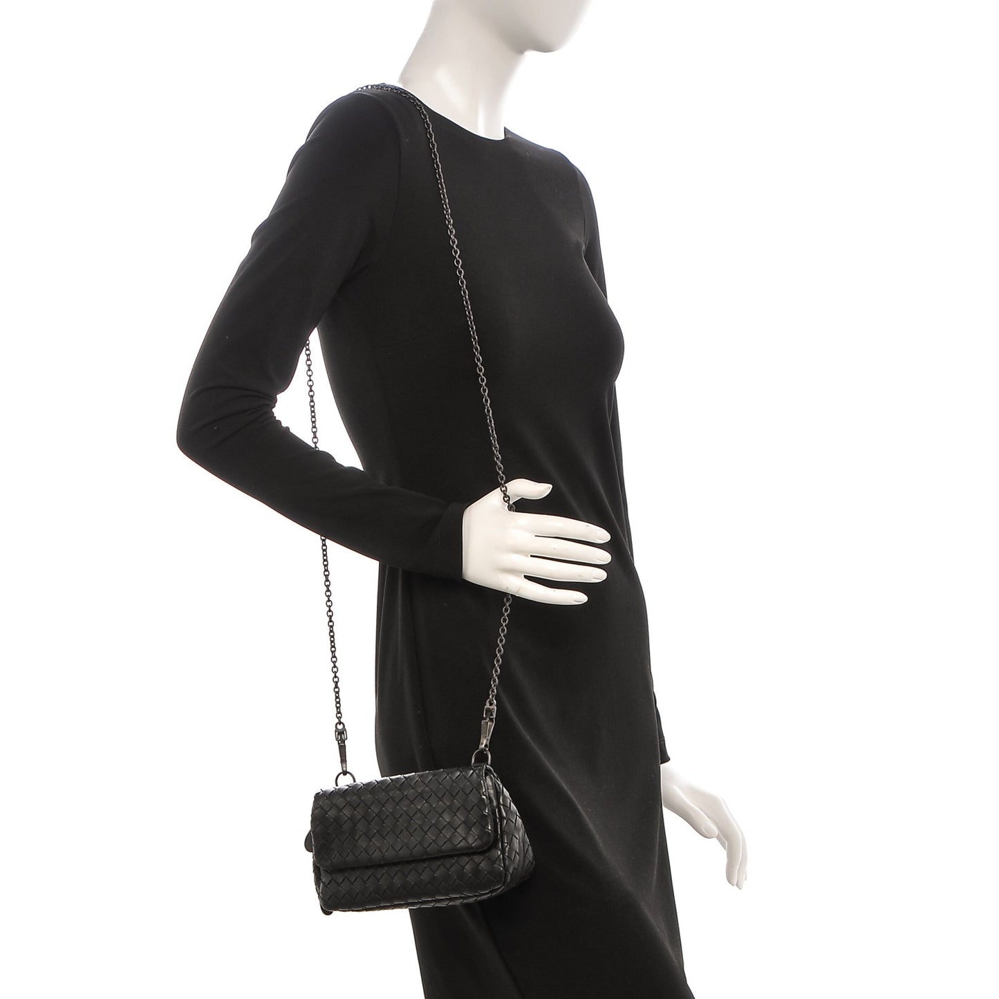 Nappa Intrecciato Mini Chain Messenger Black