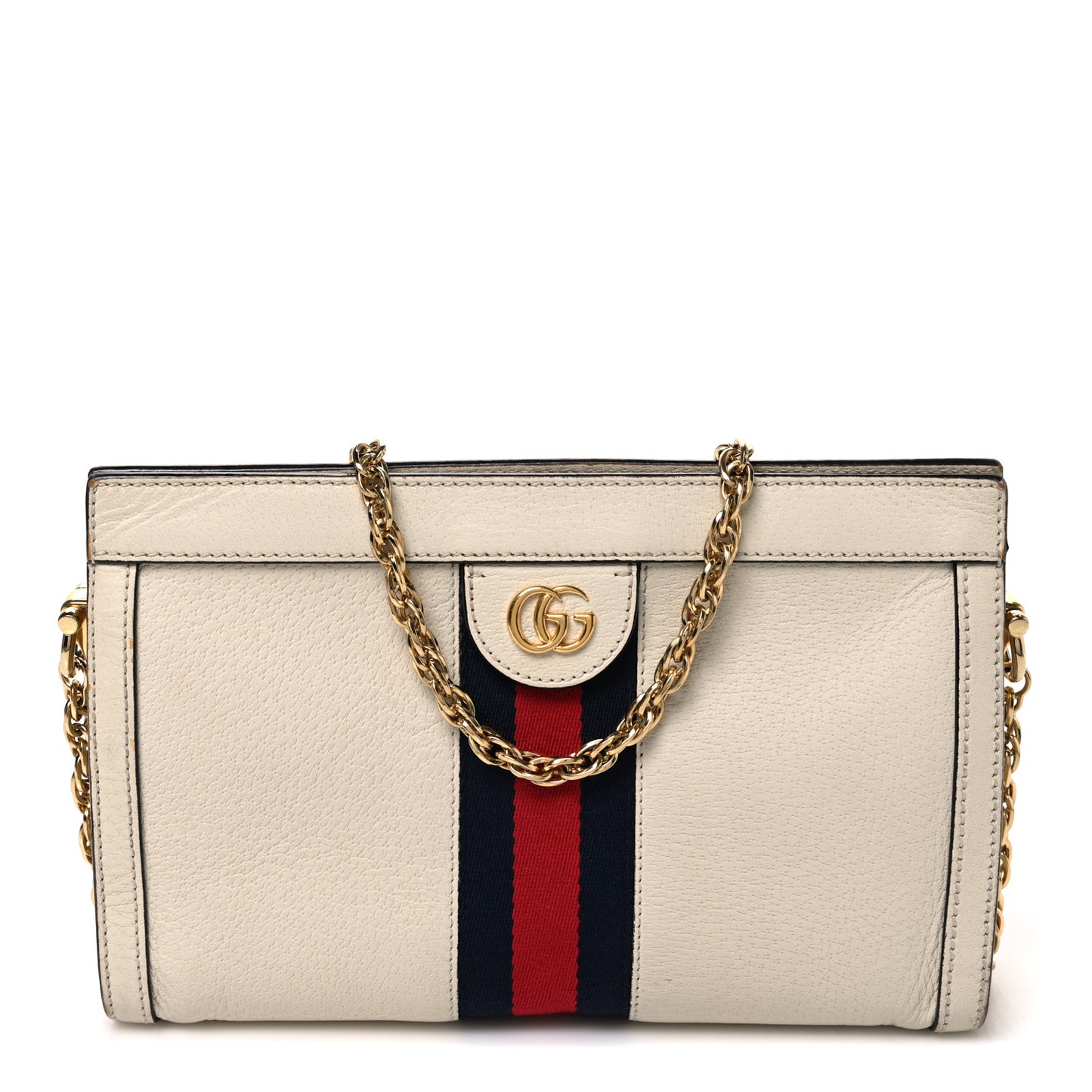 Textured Calfskin Web Small Ophidia Chain Shoulder Bag Mystic White