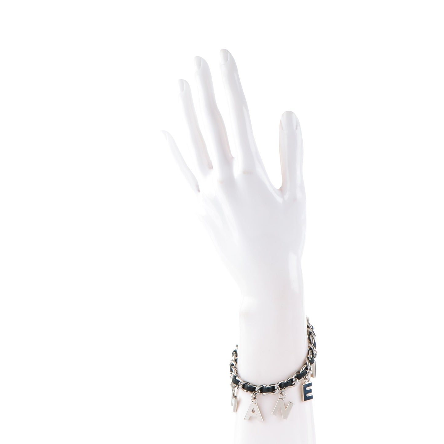 Lambskin Chain Logo Charms Bracelet Black Silver