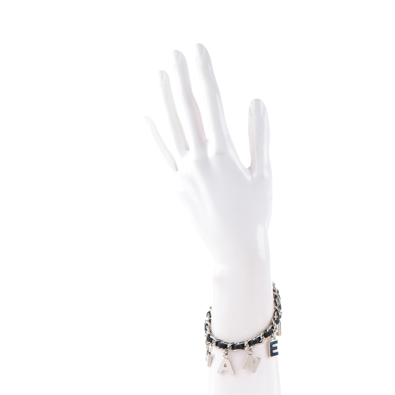 Chanel Lambskin Chain Logo Charms Bracelet Black Silver 2 of 5