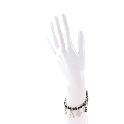 Chanel Lambskin Chain Logo Charms Bracelet Black Silver 2 of 5