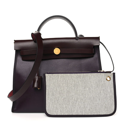 Hermes Toile H Berline Vache Hunter Herbag Zip PM 31 Cassis Ecru Black Rouge Sellier 3 of 11