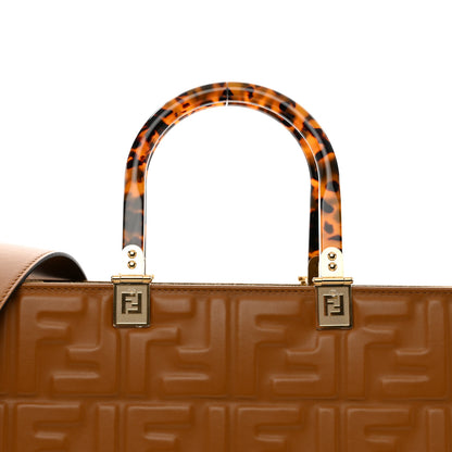 Fendi Vitello Plexiglass FF Embossed Medium Fendi Sunshine Shopper Tote Caramello 5 of 9