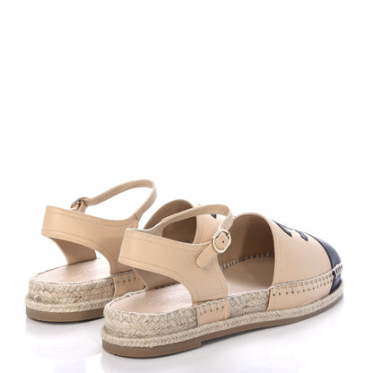 Chanel Lambskin Cap Toe CC Espadrille Sandals 39 Beige Black 4 of 10