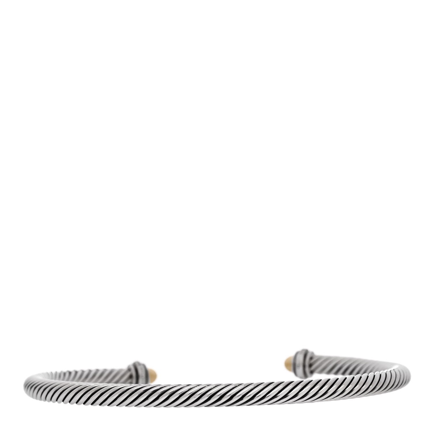 David Yurman Sterling Silver 18K Yellow Gold Diamond 4mm Dome Cable Classics Bracelet 2 of 4