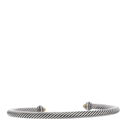 David Yurman Sterling Silver 18K Yellow Gold Diamond 4mm Dome Cable Classics Bracelet 2 of 4