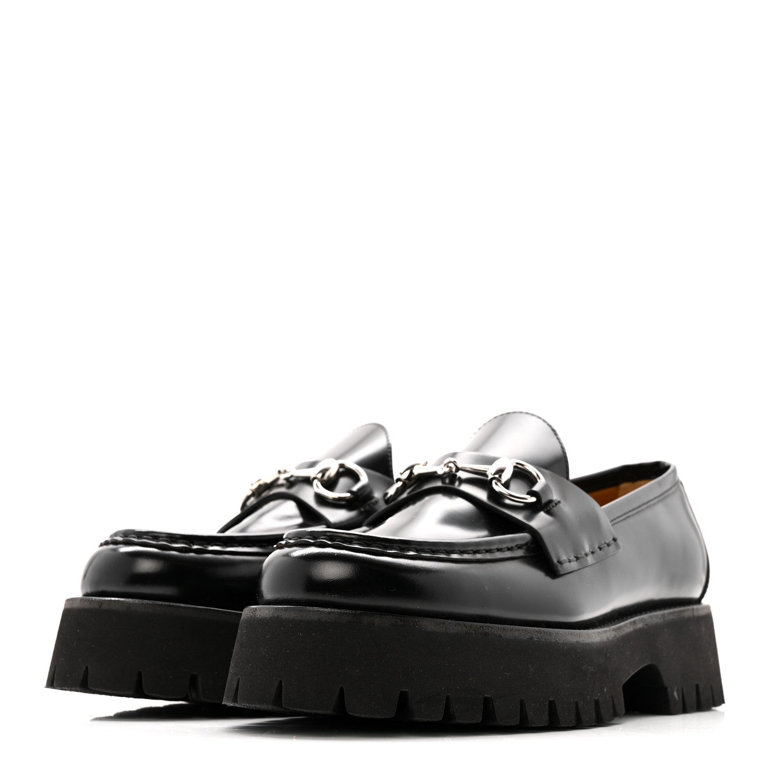 Gucci Cordovan Lux Womens Horsebit 45mm Platform Loafers 37.5 Black 4 of 13
