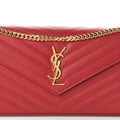 Saint Laurent Grain De Poudre Matelasse Chevron Monogram Chain Wallet New Red 7 of 9