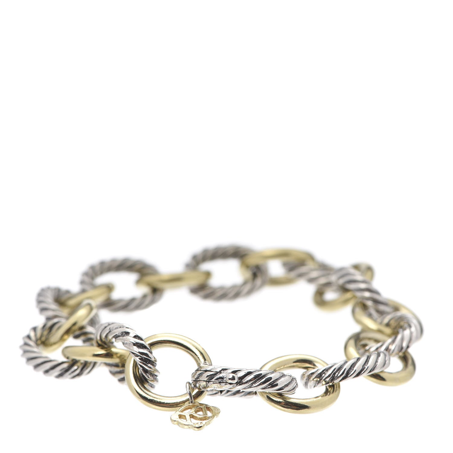 David Yurman Sterling Silver 18K Yellow Gold 12mm Large Oval Link Bracelet 3 of 4