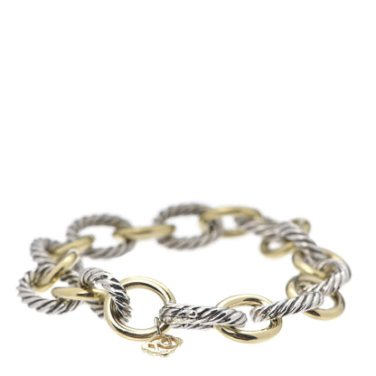 David Yurman Sterling Silver 18K Yellow Gold 12mm Large Oval Link Bracelet 3 of 4