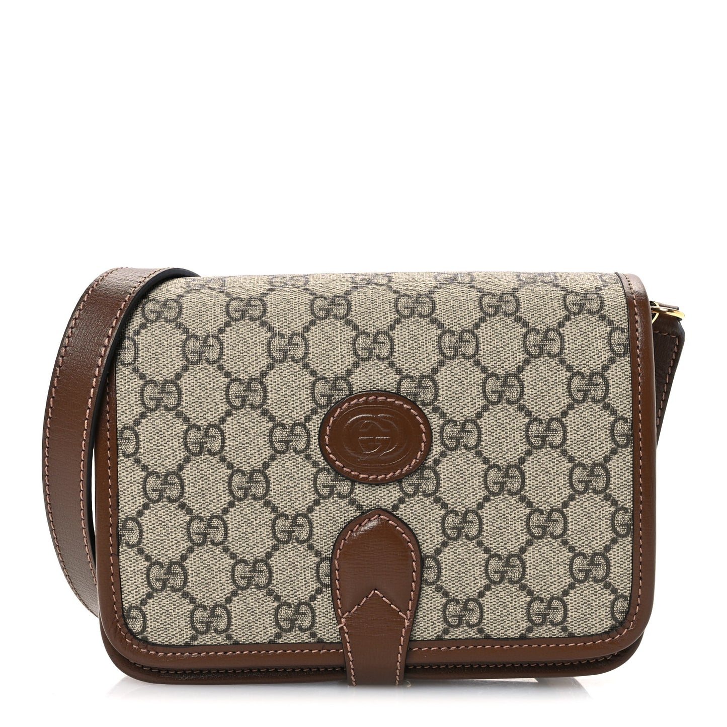 GG Supreme Monogram Azalea Calfskin Mini Retro Interlocking G Flap Shoulder Bag Beige Ebony Brown Sugar