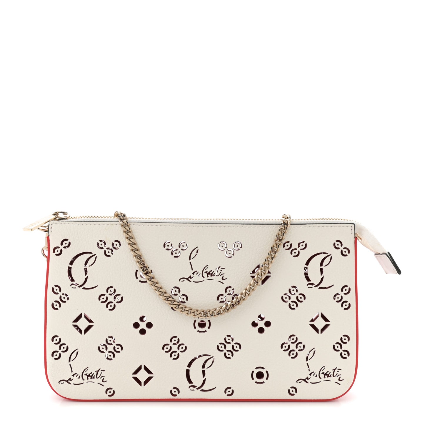 Calfskin Empire Loubinthesky Loubila Chain Clutch Bianco Loubi