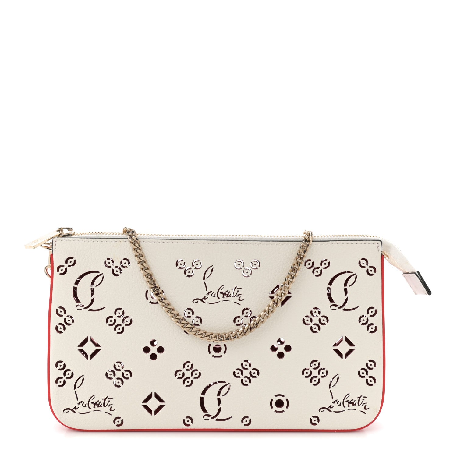 Christian Louboutin Calfskin Empire Loubinthesky Loubila Chain Clutch Bianco Loubi 1 of 8