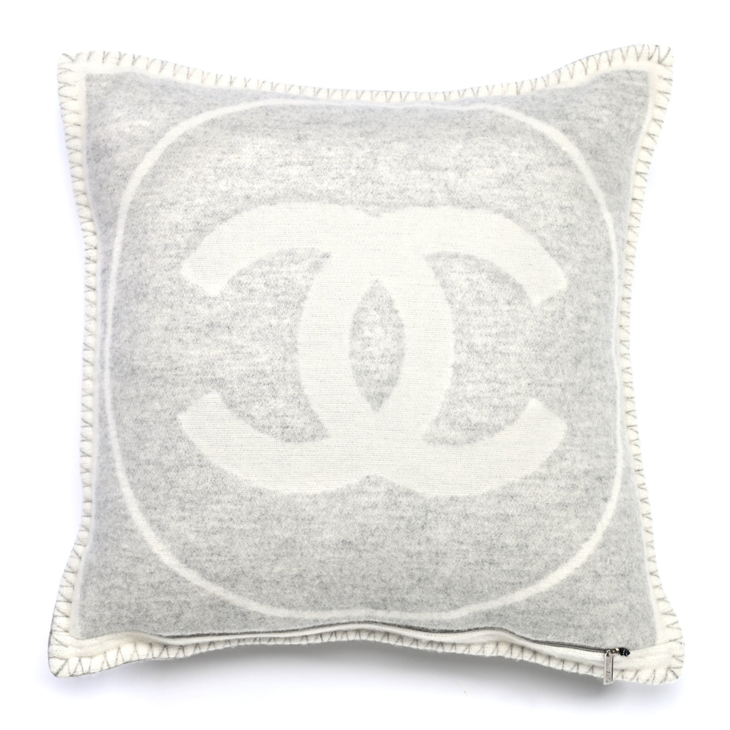 Chanel Merino Wool Cashmere CC Pillow Grey Off White 4 of 6