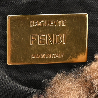 Fendi Shearling Vitello Dolce Macro FF 1974 Large Baguette Tobacco Black 5 of 8