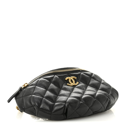 Chanel Shiny Lambskin Quilted Belt Bag Black Black 4 of 10