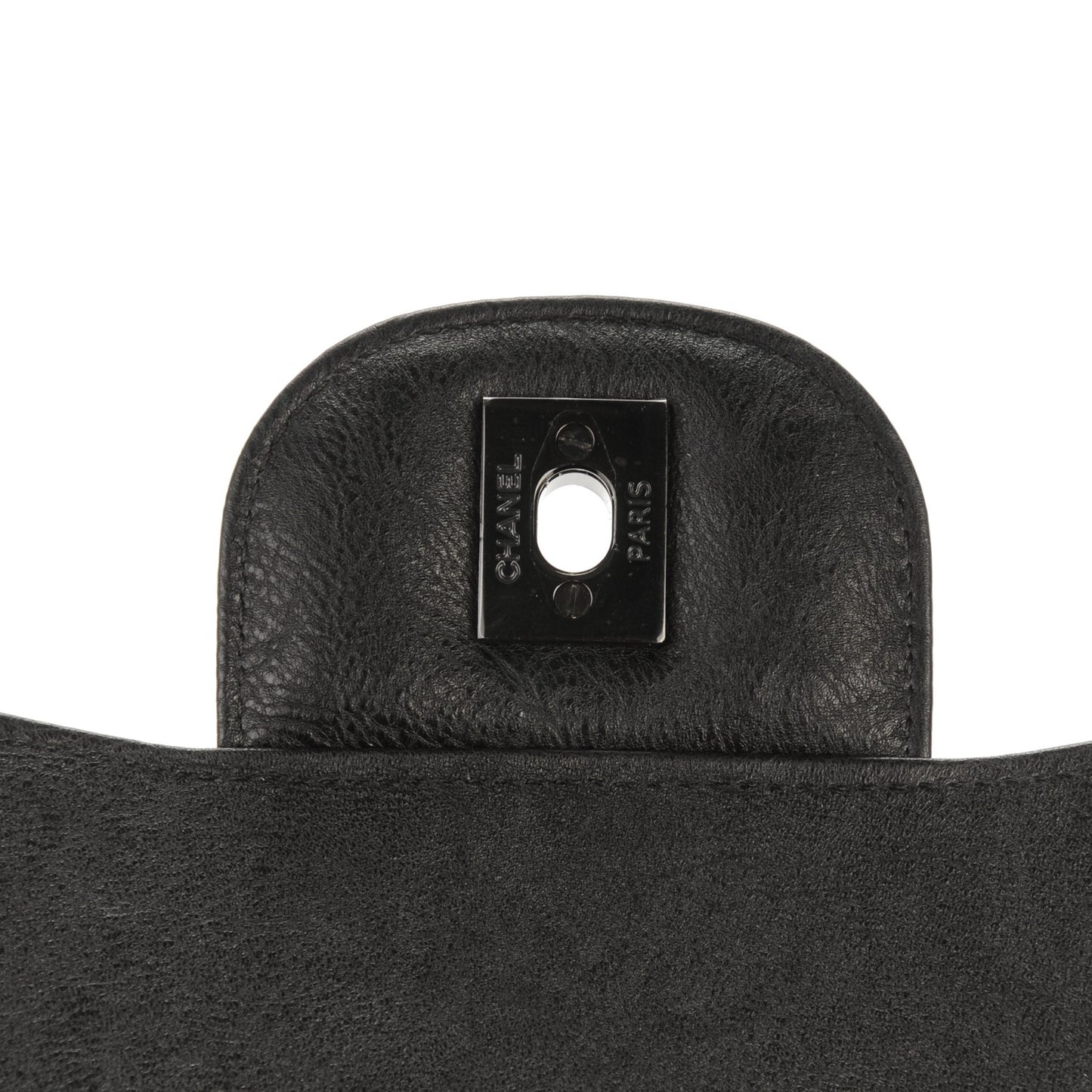 Crumpled Calfskin Quilted Jumbo Double Flap So Black
