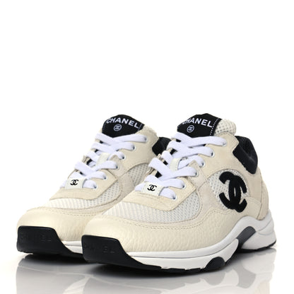 Chanel Mesh Suede Calfskin Grained Calfskin Womens CC Sneakers 36 White Black 3 of 8