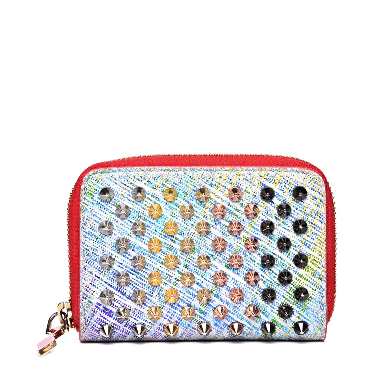 Christian Louboutin Metallic Suede Unicorn Spikes Panettone Coin Purse White 1 of 9